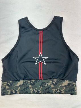 Black & Red Star-Accent Sports Bra with Camo Band